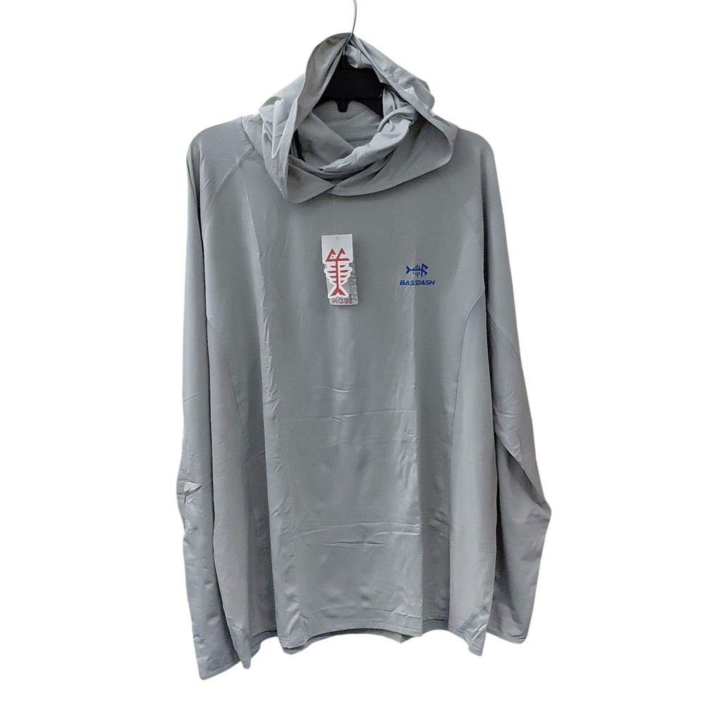 Bassdash Mens UPF 50+ Long Sleeve Fishing Hoodie w/UV Neck Gaiter 2XL Cool Grey